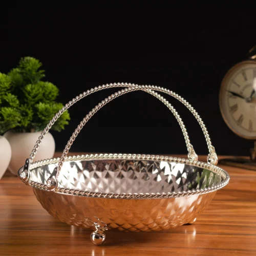 Plastic Silver Plated Fruit Basket - Material: Metal