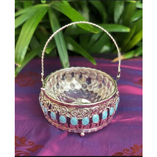 Silver Plated Enameled Dry Fruit Basket - Material: Metal