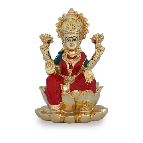 Gold Plated Laxmi Statue - Color: Red