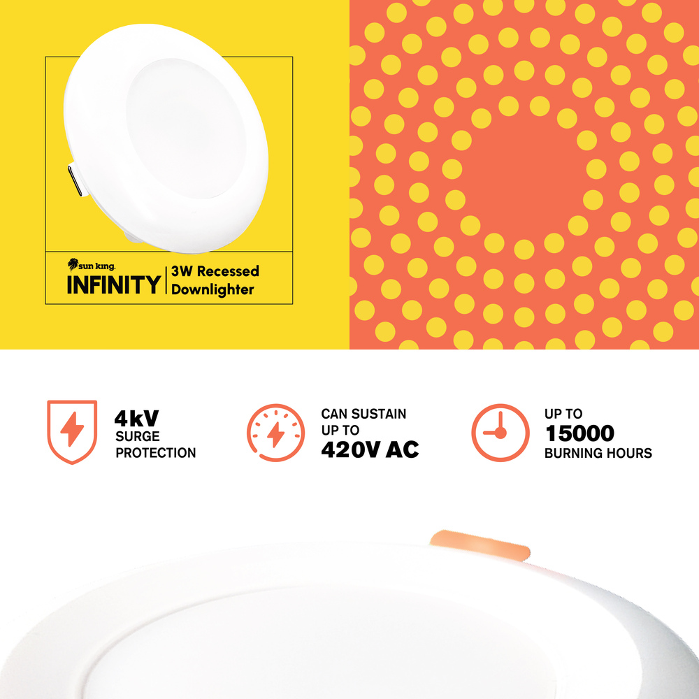 Round Sun King Energy-Efficient 3W Recessed LED Downlights for Home & Office