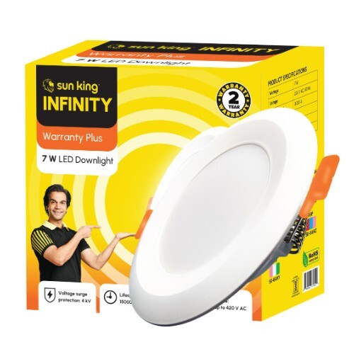 Sun King Energy-Efficient 7W Recessed Led Downlights For Home & Office - Color: White