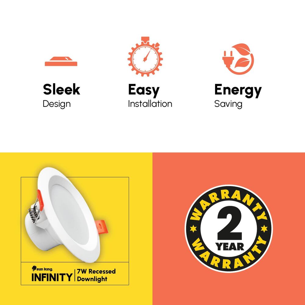 Sun King Energy-efficient 7w Recessed Led Downlights For Home & Office - Color: White