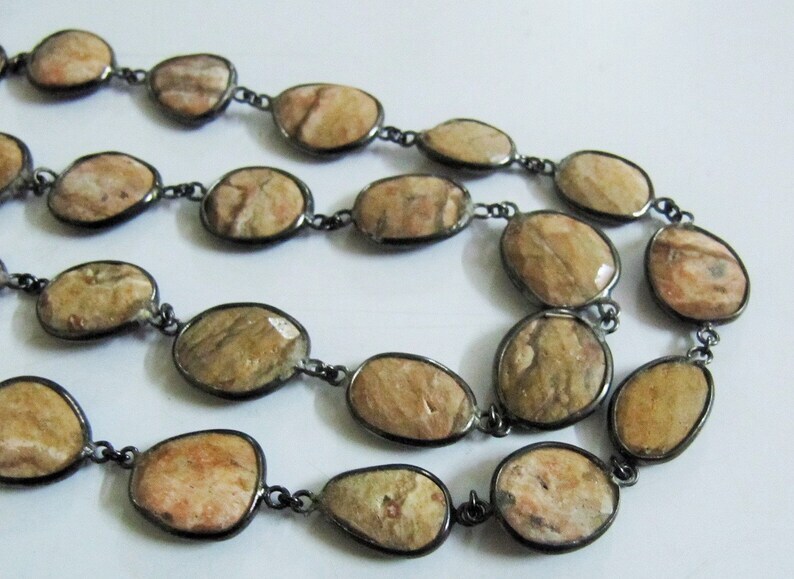 Natural Picture Jasper Nugget Briolette Connector Chain