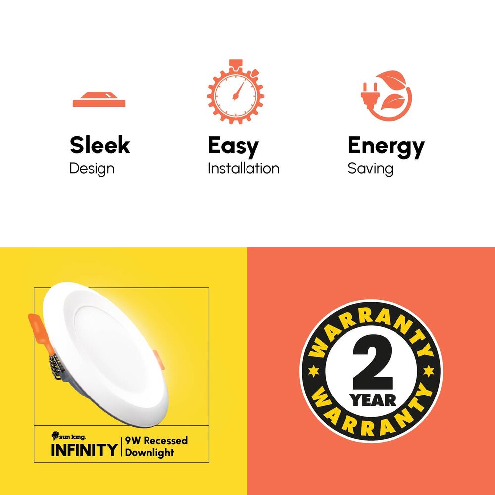Sun King Energy-Efficient 9W Recessed LED Downlights for Home & Office