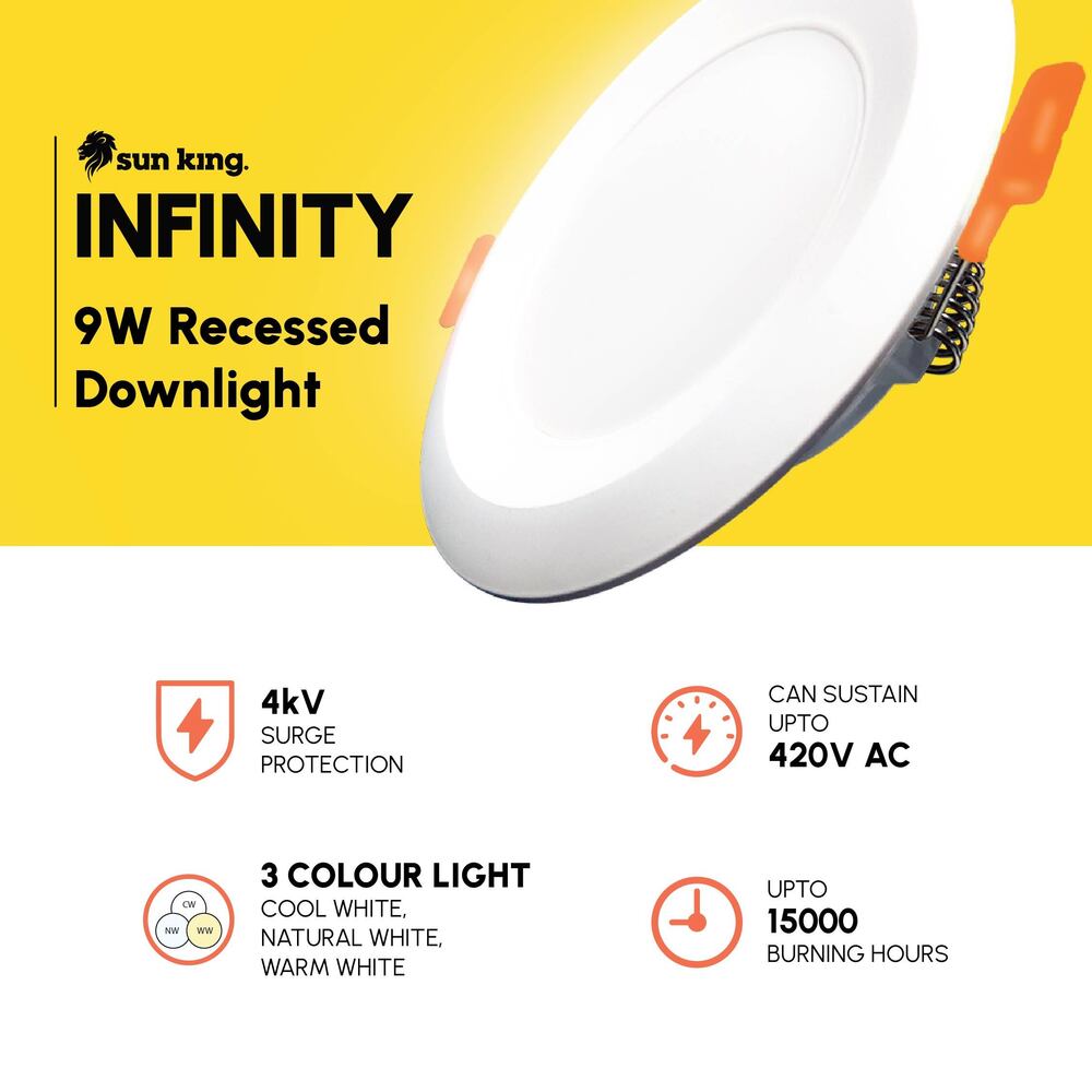 Sun King Energy-Efficient 9W Recessed LED Downlights for Home & Office