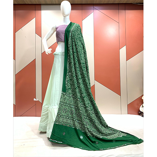 Ajrak Print Green Dupatta
