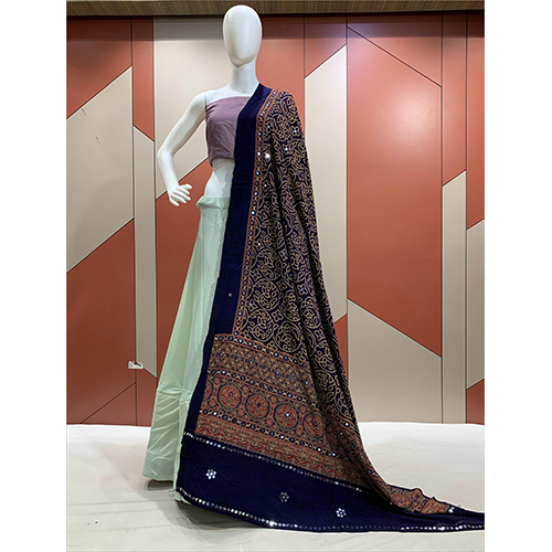 Ajrak Print Blue Dupatta