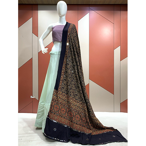 Ajrak Print Black Dupatta