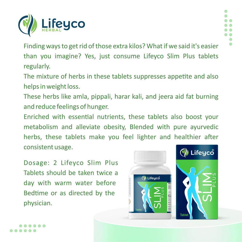 Lifeyco Slim Plus - Ayurvedic Herbal Tablets For Appetite Suppression & Weight Loss, Enriched With Amla, Pippali, Harar Kali & Jeera