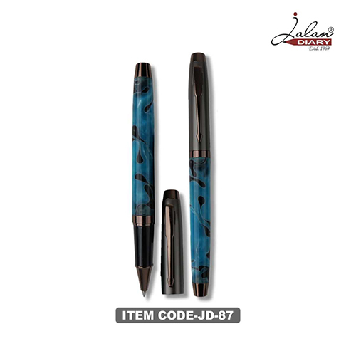 Jd-87 Stylus Laminated Pen With Blue And Black Abstract Printed Metal Roller Body - Feature: For Writing