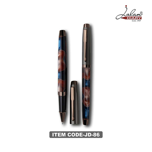 Jd-86 Stylus Laminated Pen With Blue And Brown Abstract Printed Metal Roller Body - Color: Multi