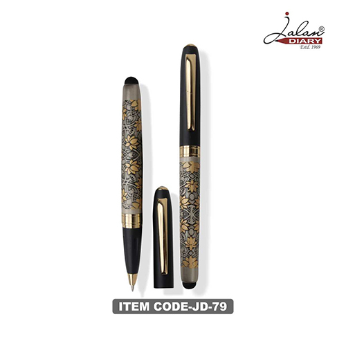 Jd-79 Luxurious Black Metal Roller Pen With Floral Laser Print On Barrel - Feature: For Writing