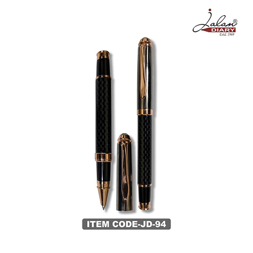 Jd-94 Stylus Heavy Body Metal Roller Pen With Punched Graphics On Barrel - Color: Black