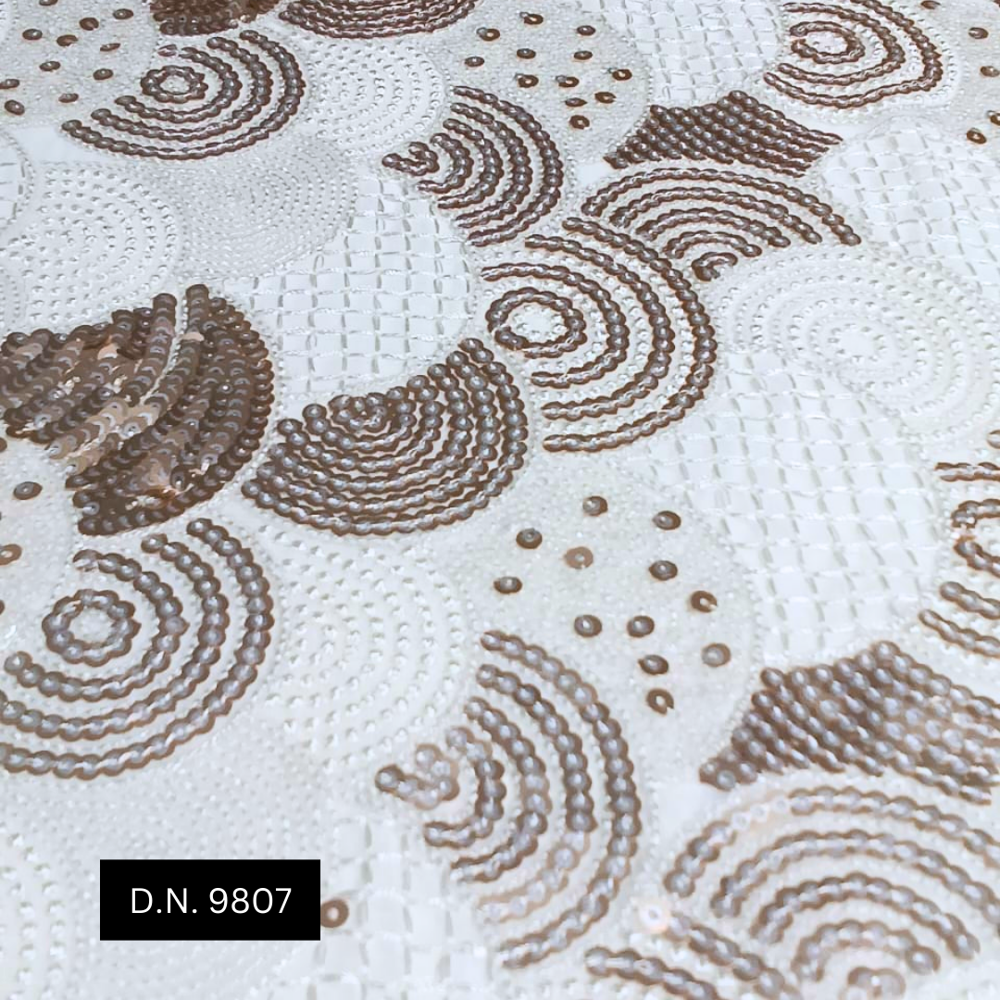 Premium Brown Geometric Sequin Fabric With Silver Sequins For Luxury Dresses