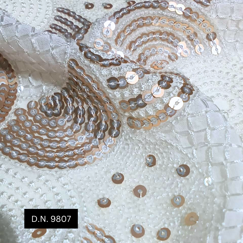 Premium Brown Geometric Sequin Fabric With Silver Sequins For Luxury Dresses