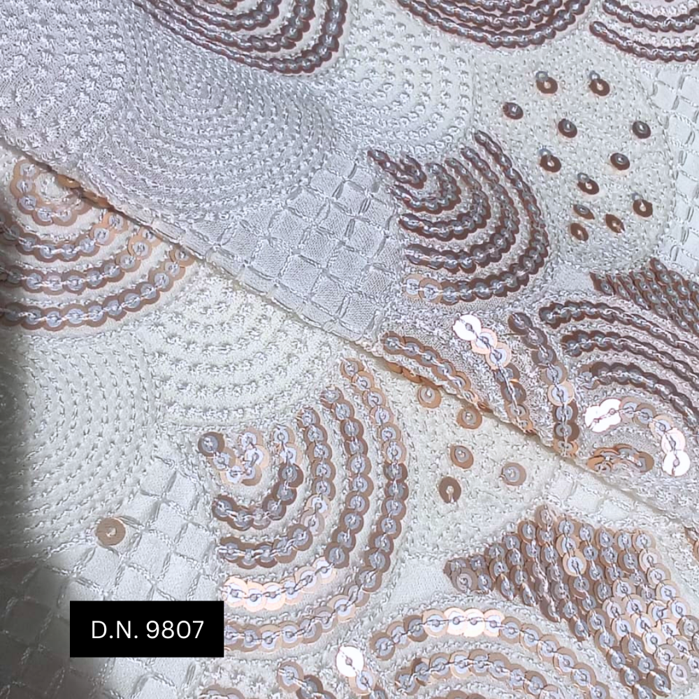 Premium Brown Geometric Sequin Fabric With Silver Sequins For Luxury Dresses