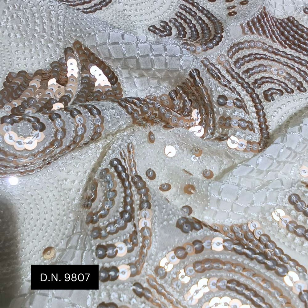 Premium Brown Geometric Sequin Fabric With Silver Sequins For Luxury Dresses