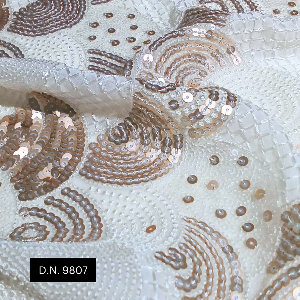 Premium Brown Geometric Sequin Fabric With Silver Sequins For Luxury Dresses