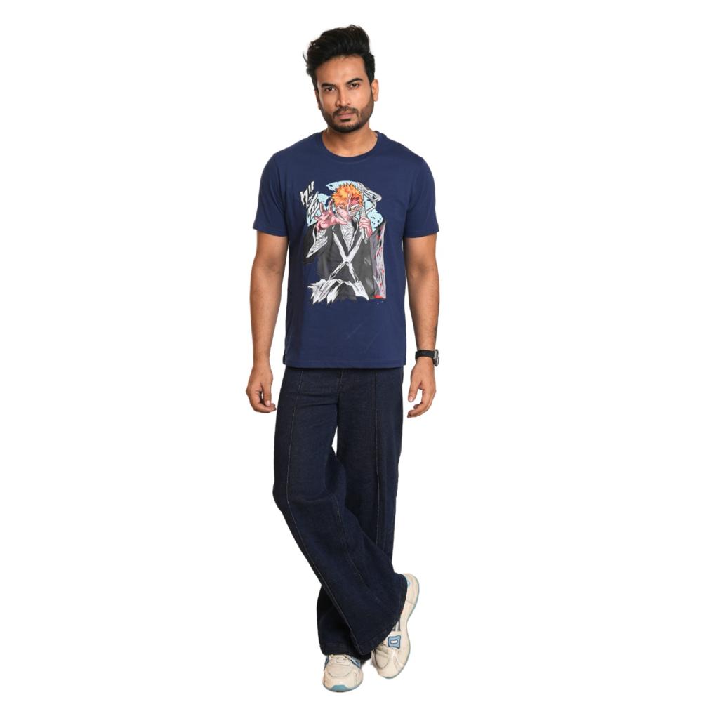 Dark Blue Men T-Shirt - Cotton Blend , Stylish Design for Casual Wear, Comfortable Fit for Everyday Use