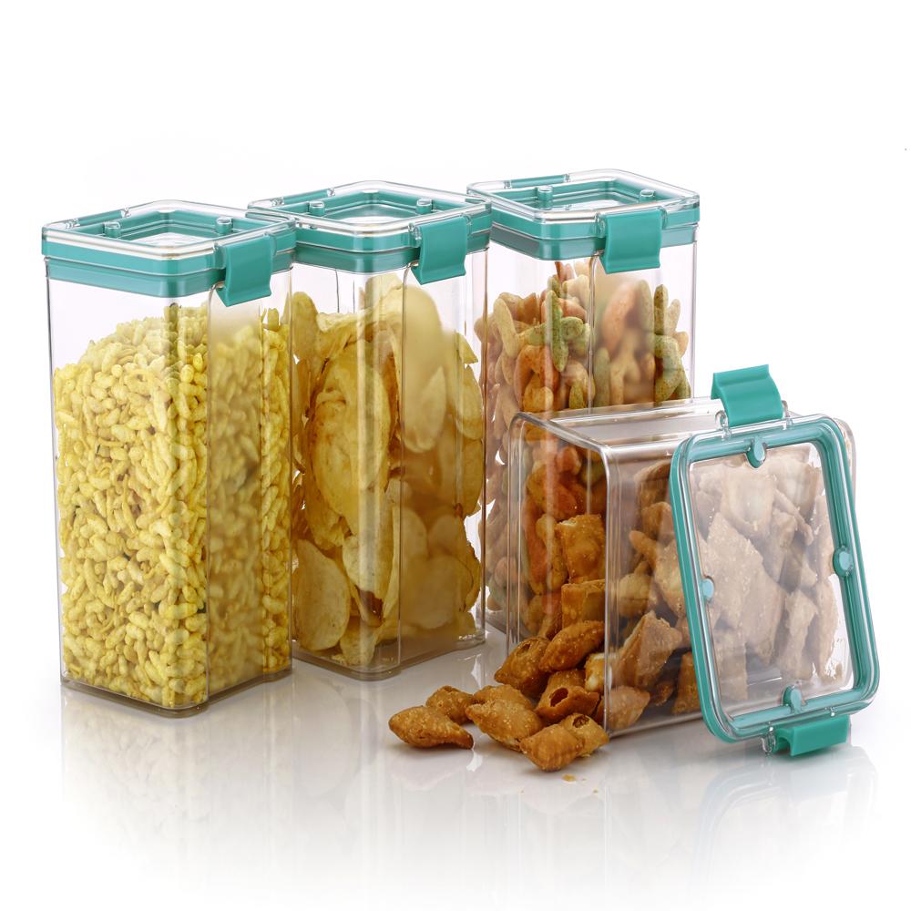 Karry Store 'N' Lock Plastic Airtight Kitchen Cereal Dry Fruits Storage Container 4 Pcs Set 1200 Ml - Plastic Type: Pet