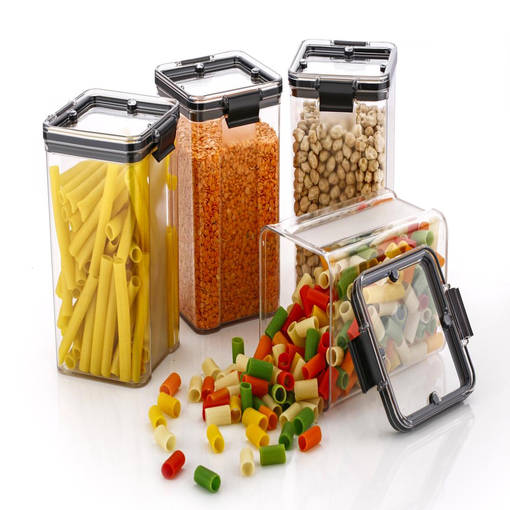 Karry Store 'N' Lock Plastic Airtight Kitchen Cereal Dry Fruits Storage Container 4 Pcs Set 1200 Ml - Plastic Type: Pet