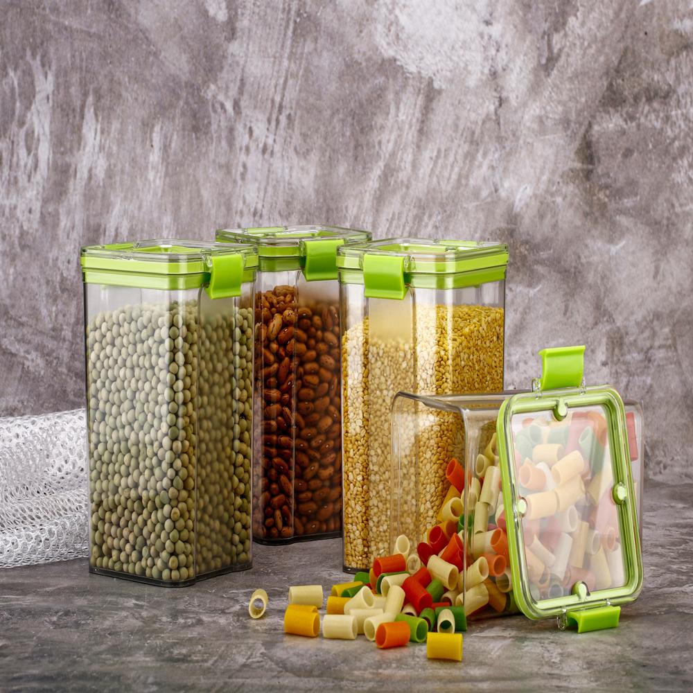 Karry Store 'N' Lock Plastic Airtight Kitchen Cereal Dry Fruits Storage Container 4 Pcs Set 1200 Ml - Plastic Type: Pet