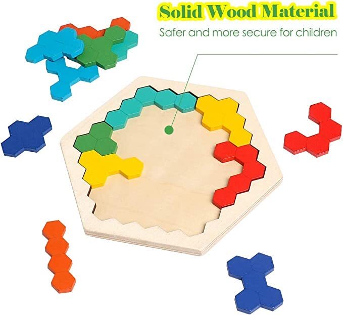 Wooden Hexagon Puzzle - Size: 27.8 X 13.9 X 3.4 Cm