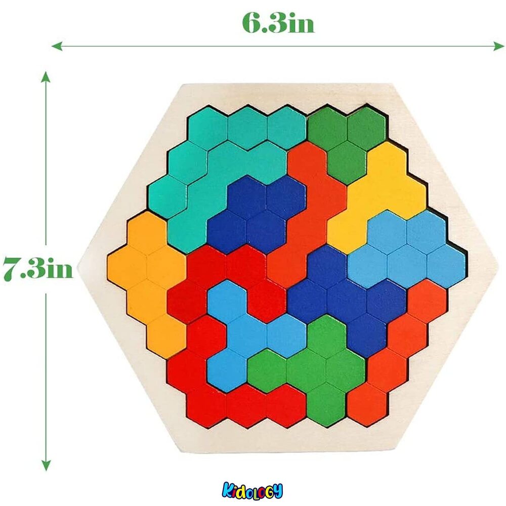 Wooden Hexagon Puzzle - Size: 27.8 X 13.9 X 3.4 Cm
