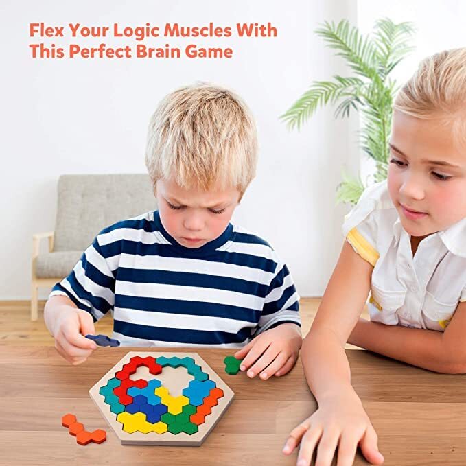 Wooden Hexagon Puzzle - Size: 27.8 X 13.9 X 3.4 Cm