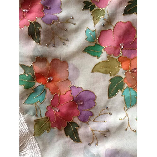 Lightweight Silk With Hand-Painted Floral Design - Attributes: Light In Weight