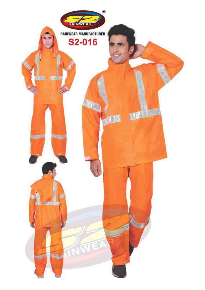 S2-016 Pu Rain Suit Florescent With Taping & Reflective Tape