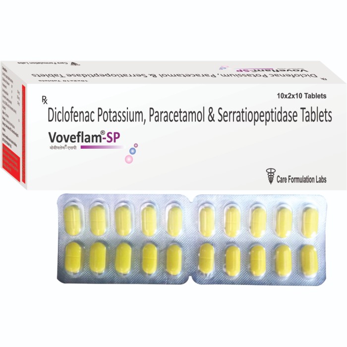 Diclofenac Potassium  BP 50 mg + Paracetamol IP 325 mg + Serratiopeptidase IP 10