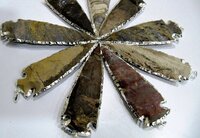 2 Pcs Set Natural Jasper Silver Electroplated Edge Single Loop