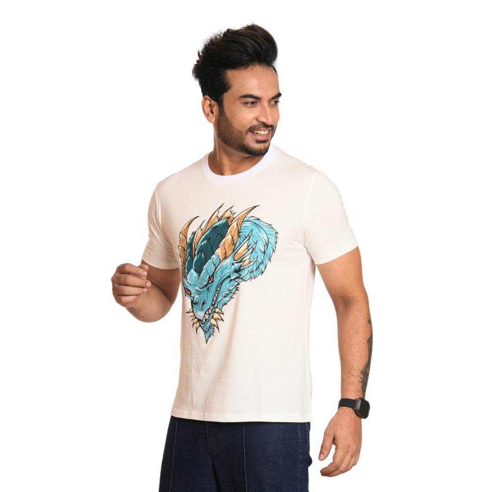 White Printed T-Shirt - Cotton and Polyester Blend, Male Fit, Versatile for Casual Wear
