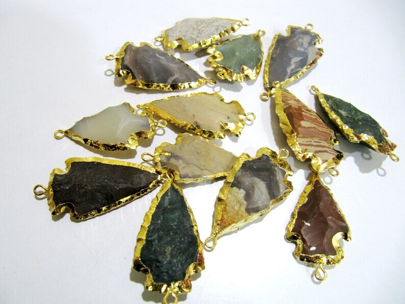 2 Pcs Set Natural Jasper Gold Electroplated Edge Double Loop