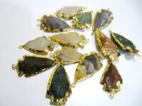 2 Pcs Set Natural Jasper Gold Electroplated Edge Double Loop