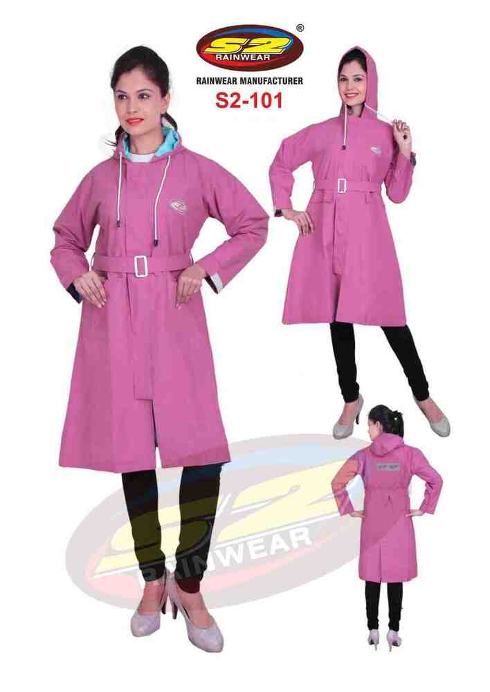 Long Rain Coat With Taping (Ladies) - Color: Blue