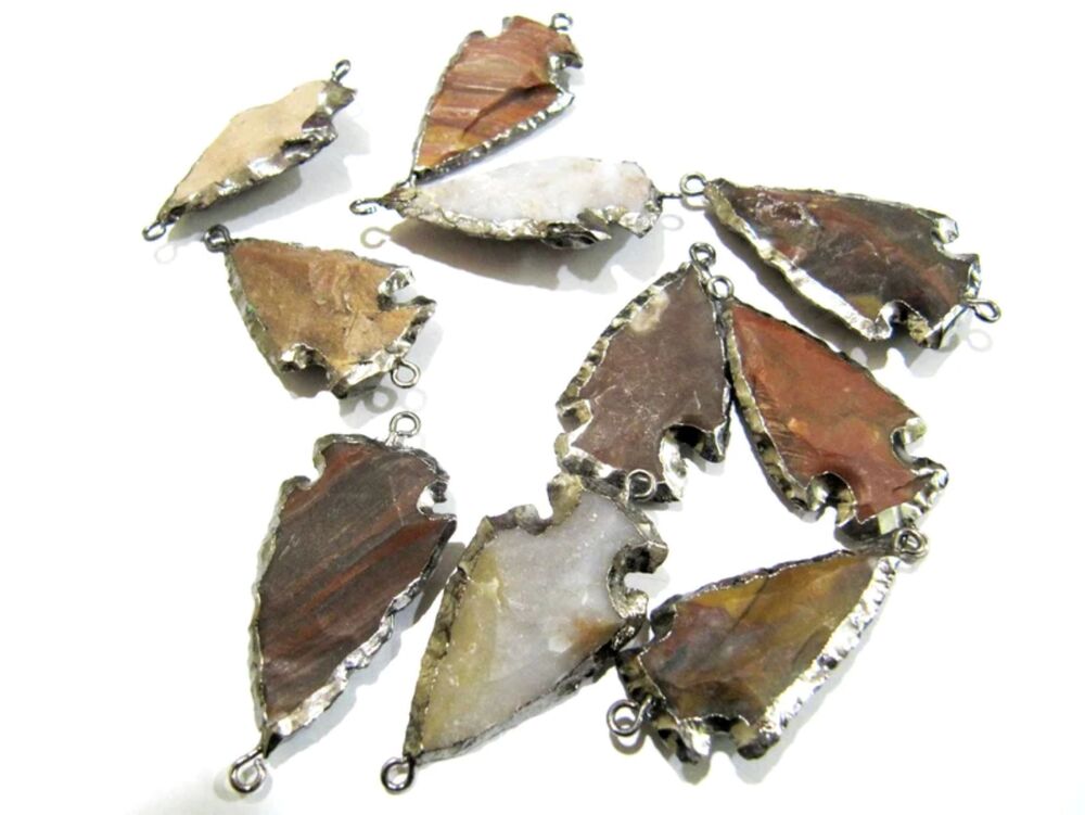 2 Pcs Set Natural Jasper Silver Electroplated Edge Double Loop - Color: Multi