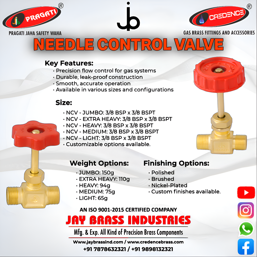 Brass Needle Control Valve - Color: Golden