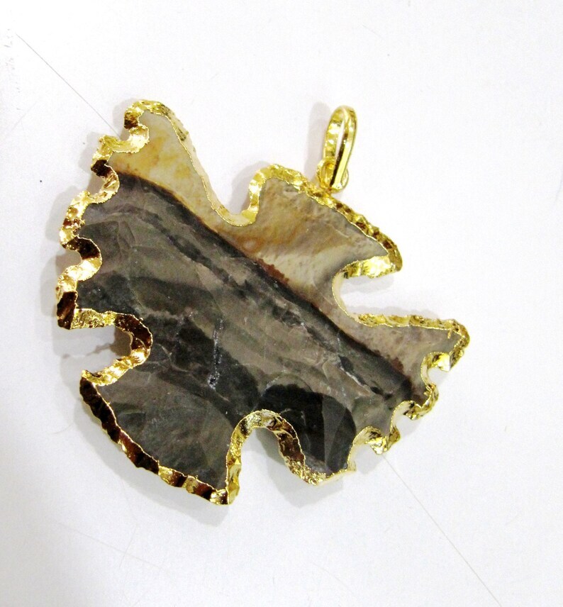 Natural Jasper Bird Shape Design Gold Electroplated Edge Double Loop