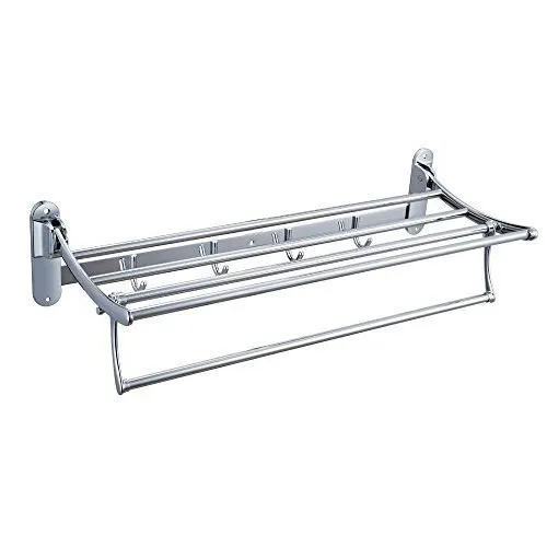 24 Inch Stainless Steel Towel Rack - Stainless Steel, 24 Inch Size, Silver Color, Glossy Finish, Rectangular Shape