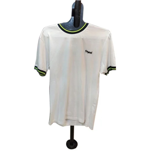 Men White Round Neck T Shirt