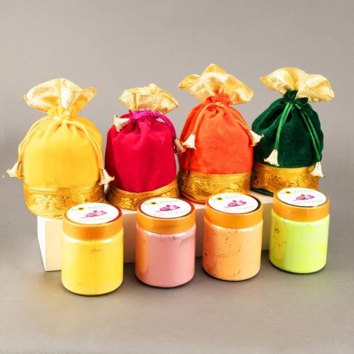 Holi Herbal Gulal Gift Potli - 4x80g Natural Color Powders | Vibrant Festive Pack for Holi Celebrations, Perfect for Rituals & Decoration