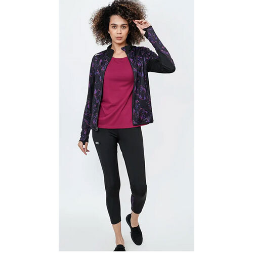 Breathable Printed Stretchable Gym Track Suit (Black Magenta) - Women