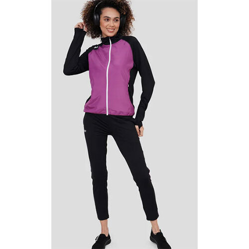 Fleece Stretchable Fitness Track Suit (Black Mauve) - Women