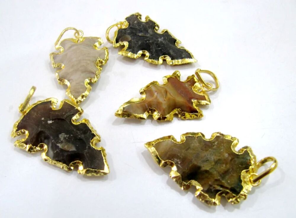Natural Jasper Hunting Tool Design Gold Electroplated Edge Single Loop