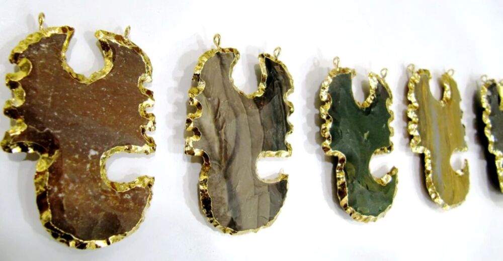 Natural Jasper Scorpio Shape Design Gold Electroplated Edge Double Loop