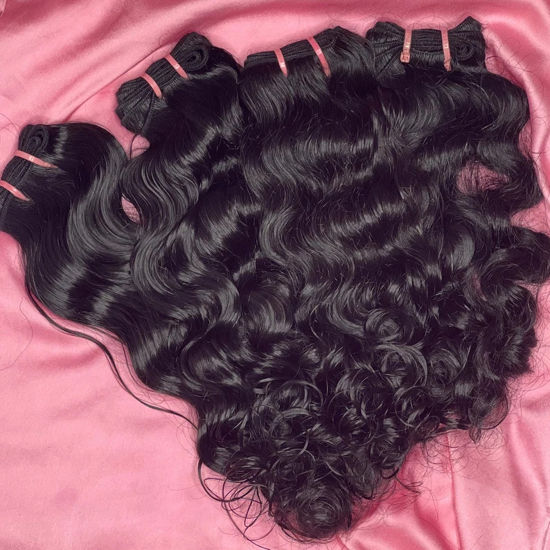 Raw Indian Remy Hair Extension Wavy Style Machine Double/ Single Weft Deep Wave Water Wave  Spring Curl