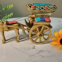 Aakrati Brass Horse Cart Showpiece | Classic Indian Decorative Piece | Handmade Horse Cart With Stone Finish ( Multi Color, 5 inch)