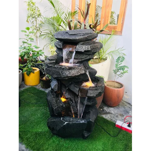 Dhanwanti Fiber Rock Indoor Fountain With Led Light For Home Decor - Color: Gray